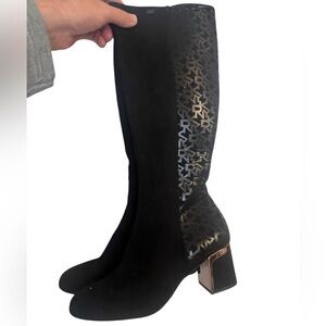 DKNY Women’s Size 8 Black Heeled Boots with Unique DKNY Design